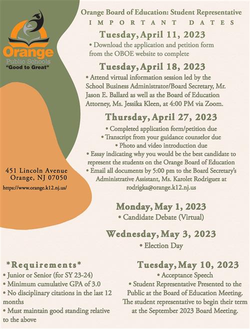 Student Rep Important Dates